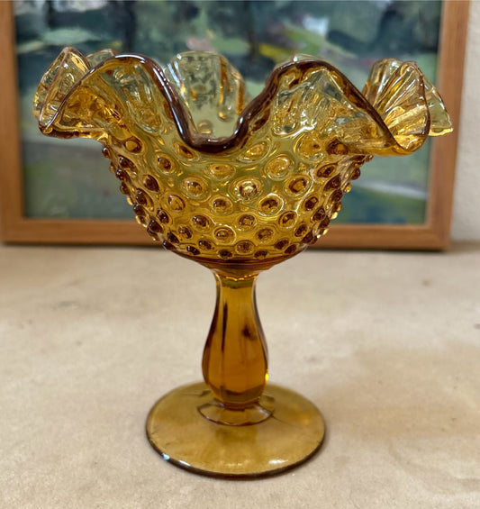 Fenton Amber Hobnail 6” Compote