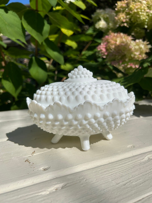 Fenton Footed Hobnail Covered Candy Dish